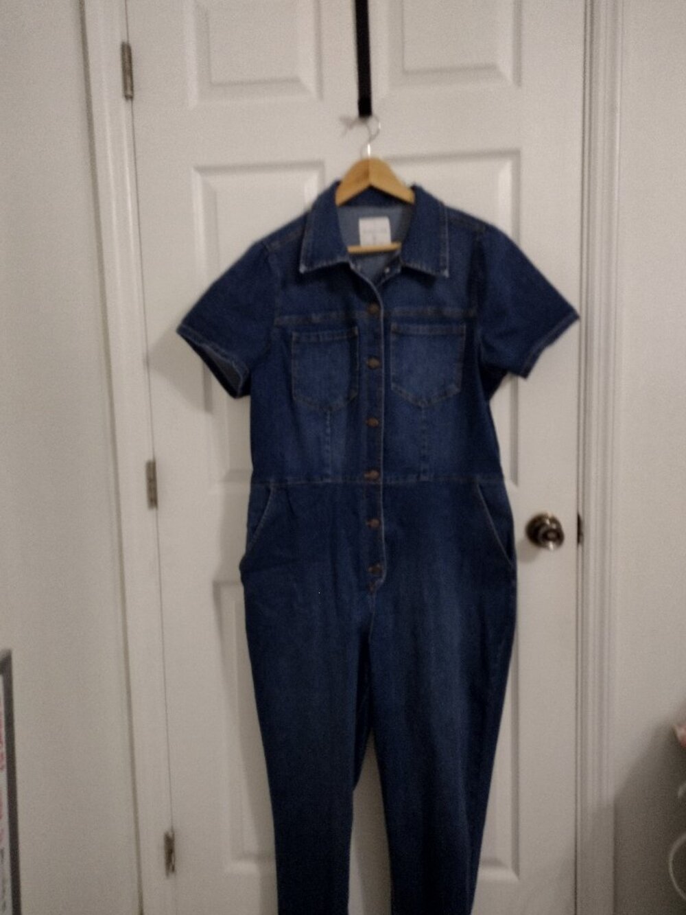 Celebrity Pink Denim Cargo Boilersuit Jumpsuit XXL Stretch Blue One Piece - Picture 2 of 9